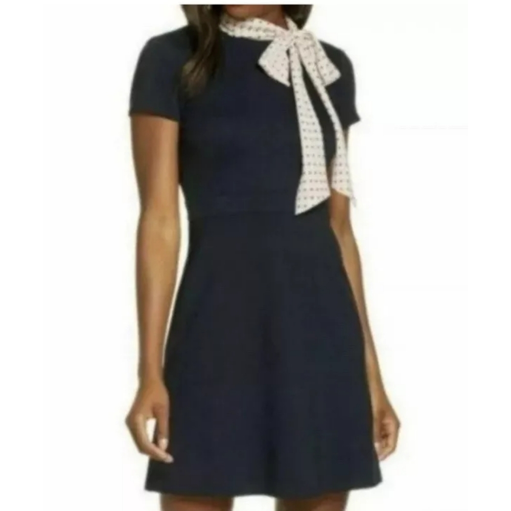 1901 Scarf Neck Navy Blue Retro Style Dress Size 4